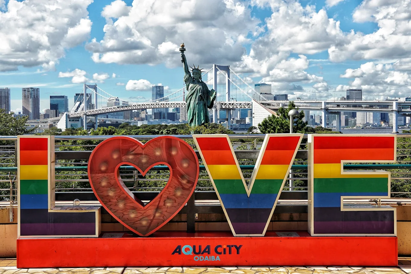 LOVE sign with the Statue of Liberty